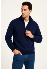 Erkek Dik Yaka Sweatshirt Dik Yaka Yarım Fermuarlı 3 İplik Şardonlu Pamuk Kumaş - Lacivert