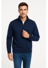 Erkek Dik Yaka Sweatshirt Dik Yaka Yarım Fermuarlı 3 İplik Şardonlu Pamuk Kumaş - Lacivert