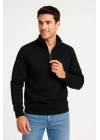 Erkek Dik Yaka Sweatshirt Dik Yaka Yarım Fermuarlı 3 İplik Şardonlu Pamuk Kumaş - Siyah