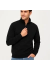 Erkek Dik Yaka Sweatshirt Dik Yaka Yarım Fermuarlı 3 İplik Şardonlu Pamuk Kumaş - Siyah