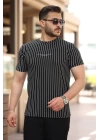 Erkek Dikey çizgili Ottoman Kumaş Kısa Kollu T-shirt