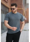 Erkek Dikey çizgili Ottoman Kumaş Kısa Kollu T-shirt
