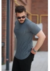 Erkek Dikey çizgili Ottoman Kumaş Kısa Kollu T-shirt