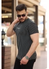 Erkek Dikey çizgili Ottoman Kumaş Kısa Kollu T-shirt