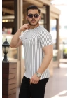 Erkek Dikey çizgili Ottoman Kumaş Kısa Kollu T-shirt