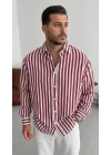 Erkek Dikey Çizgili Yarım Oversize Gömlek