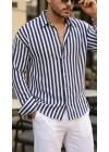 Erkek Dikey Çizgili Yarım Oversize Gömlek