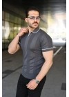 Erkek Dokulu Desen Yakalı Kısa Kollu Tişört