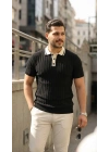 Erkek Düğme Yakalı Kontrast Yaka Triko Tişört
