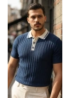 Erkek Düğme Yakalı Kontrast Yaka Triko Tişört