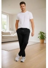 Erkek Düz Paça Beli Lastikli İpli Günlük Spor Eşofman Altı Rahat Fit - Siyah