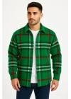 Erkek Ekose Desenli Düğmeli Polar Yakalı Uzun Kollu Gömlek Oversize Rahat Kalıp - Yeşil