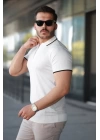 Erkek Fermuar Yakalı çizgi Dokulu Kısa Kollu Tişört