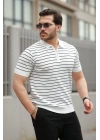 Erkek Fermuar Yakalı çizgili Kısa Kollu T-shirt