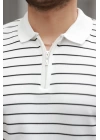 Erkek Fermuar Yakalı çizgili Kısa Kollu T-shirt