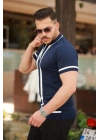 Erkek Fermuar Yakalı şerit Detaylı Kısa Kollu Tişört
