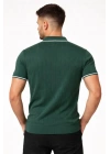 Erkek Fermuarlı Yaka Fitilli Triko Kısa Kollu Regular Fit Tişört T-shirt - Yeşil