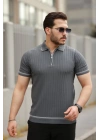 Erkek Fermuarlı Yakalı Kısa Kollu T-shirt