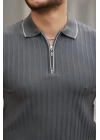 Erkek Fermuarlı Yakalı Kısa Kollu T-shirt