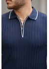 Erkek Fermuarlı Yakalı Kısa Kollu T-shirt
