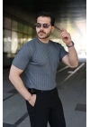 Erkek Fitilli Bisiklet Yaka Kısa Kollu Tişört
