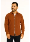 Erkek Fitilli Kadife Cepli Gömlek Oversize Rahat Kalıp - Kahverengi