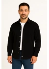 Erkek Fitilli Kadife Cepli Gömlek Oversize Rahat Kalıp - Siyah