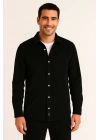 Erkek Fitilli Kadife Cepli Gömlek Oversize Rahat Kalıp - Siyah