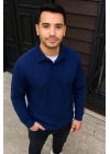 Erkek Fitilli Polar Sweatshirt – Düğmesiz Polo Yaka, Oversize Rahat Kalıp, Kalın Polar Kumaş, Kışlık Ve Baharlık Şık Günlük Üst - Lacivert