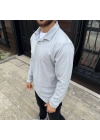 Erkek Fitilli Polar Sweatshirt – Düğmesiz Polo Yaka, Oversize Rahat Kalıp, Kalın Polar Kumaş, Kışlık Ve Baharlık Şık Günlük Üst - Gri