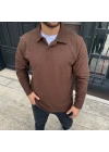 Erkek Fitilli Polar Sweatshirt – Düğmesiz Polo Yaka, Oversize Rahat Kalıp, Kalın Polar Kumaş, Kışlık Ve Baharlık Şık Günlük Üst - Kahverengi