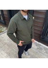 Erkek Fitilli Polar Sweatshirt – Düğmesiz Polo Yaka, Oversize Rahat Kalıp, Kalın Polar Kumaş, Kışlık Ve Baharlık Şık Günlük Üst - Haki