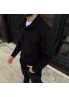 Erkek Fitilli Polar Sweatshirt – Düğmesiz Polo Yaka, Oversize Rahat Kalıp, Kalın Polar Kumaş, Kışlık Ve Baharlık Şık Günlük Üst - Siyah