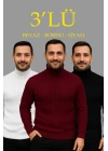 Erkek Fitilli Triko Kazak 3lÜ Set Beyaz Bordo Siyah Regular Balıkcı Yaka Tam Boğazlı Triko Seti Modeli Kazak