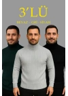 Erkek Fitilli Triko Kazak 3lÜ Set Gri Haki Siyah Regular Balıkcı Yaka Tam Boğazlı Triko Seti Modeli Kazak