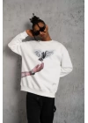 Erkek Güvercin Baskılı Sweatshirt - Beyaz