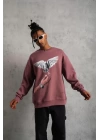 Erkek Güvercin Baskılı Sweatshirt - Gül Kurusu