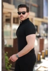 Erkek Hakim Yaka Dokuma Pamuklu Kumaş Kısa Kollu T-shirt