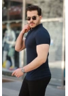 Erkek Hakim Yaka Dokuma Pamuklu Kumaş Kısa Kollu T-shirt