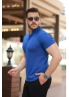 Erkek Hakim Yaka Dokuma Pamuklu Kumaş Kısa Kollu T-shirt