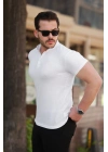Erkek Hakim Yaka Dokuma Pamuklu Kumaş Kısa Kollu T-shirt