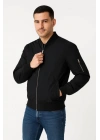 Erkek Içi Astarlı Fermuarlı Bomber Mont Ceket - Siyah