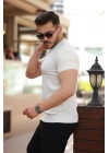 Erkek Ince çizgi Dokulu Bisiklet Yaka Kısa Kollu T-shirt
