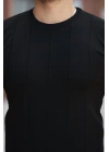 Erkek Ince çizgi Dokulu Bisiklet Yaka Kısa Kollu T-shirt