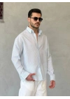 Erkek İnce Çizgili Gofre Kumaş Rahat Kalıp Gömlek
