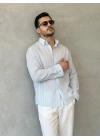 Erkek İnce Çizgili Gofre Kumaş Rahat Kalıp Gömlek