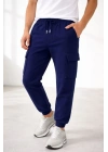 Erkek Jogger Eşofman Altı Regular Fit , Kargo Cepli, Lastikli Paça, Günlük Spor Pantolon - Lacivert