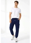 Erkek Jogger Eşofman Altı Regular Fit , Kargo Cepli, Lastikli Paça, Günlük Spor Pantolon - Lacivert