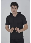 Erkek Kapşonlu Slim Fit T-shirt - Siyah