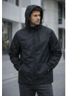 Erkek Kapüşonlu Su İtici Rüzgarlık Ceket Mevsimlik Hafif Mont - Siyah